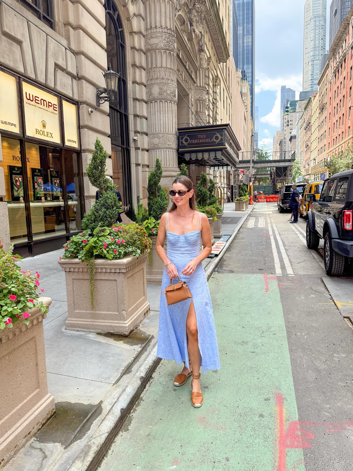 A Powder Blue Midi Dress for a Polished Summer Day in the City