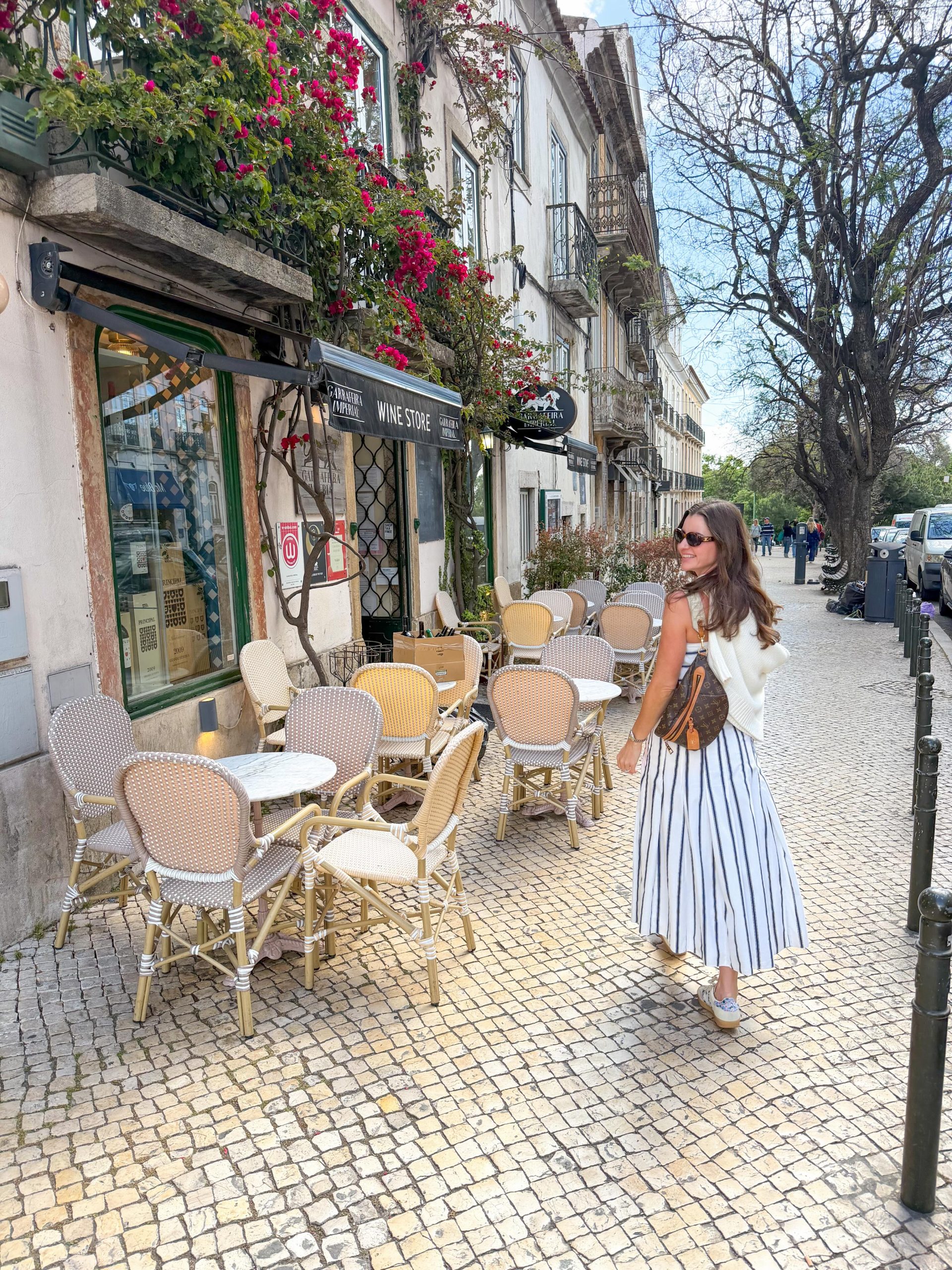 A Navy Striped Midi Skirt for Wandering Through a European Neighborhood
